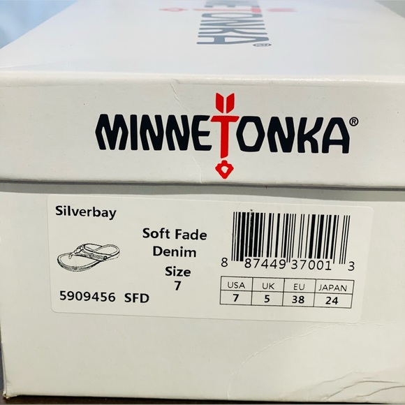 Minnetonka Silverthorne Thong Sandals Slip On Leather Jeweled Padded Foot Blue 7 - Picture 11 of 11